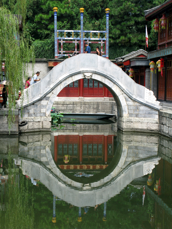 Bridge over the calm waters from a Kunming Lake’s branch